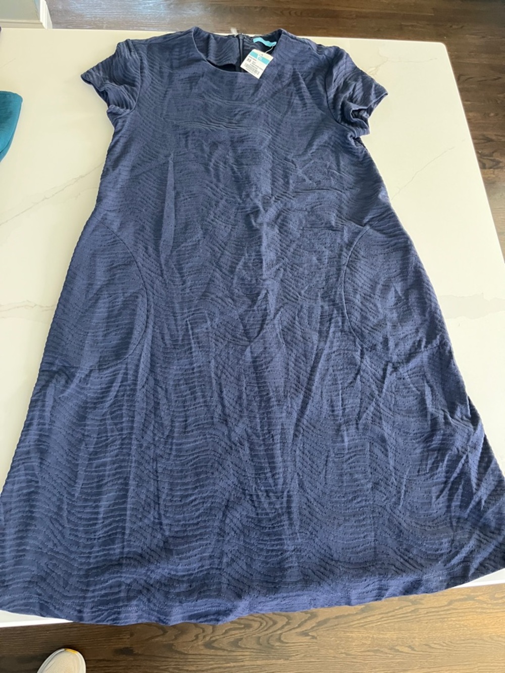 Women's Navy Textured Short-Sleeve Dress with pockets